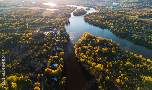 Canadian Autumn in Laval, Quebec, aerial view photo