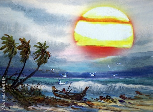 professional artist hand drawn original impressionism art watercolor painting sea and beach and academy gallery of art fragment of artwork creative contemporary art artworks exhibited     