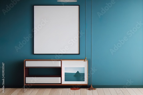 Mockup poster frame in minimalist modern interior background, 3d render