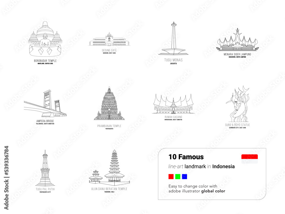 Line art of most visited landmark in indonesia