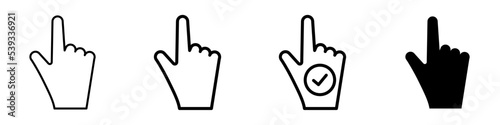 Conjunto de iconos de dedo índice de la mano. Clic táctil. Señalar, cursor deslizar el dedo. Ilustración vectorial