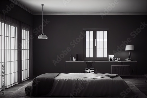 Modern dark home interior background  wall mock up  3d render