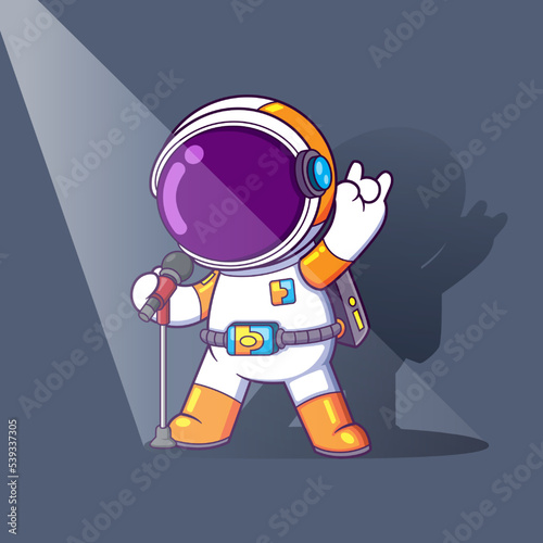 The rocker astronaut is singing loud in the concert with a metal style © HERMANTO