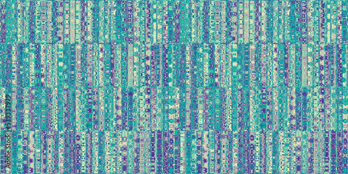 Seamless vintage lavender and teal blue contemporary patchwork pattern surface design. Tileable retro glam violet and mint green glass refraction rectangular mosaic bars background textile texture.