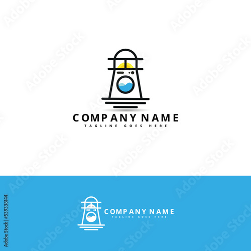 Lighthouse, Beacon logo icon. Vector Illustration. Modern linear simple logotype template. Lighthouses and ocean waves.