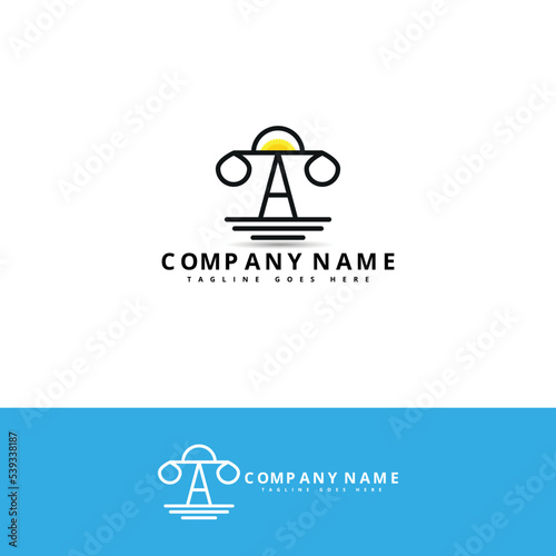 justice law logo design template. attorney logo with pillar and star shape illustration.