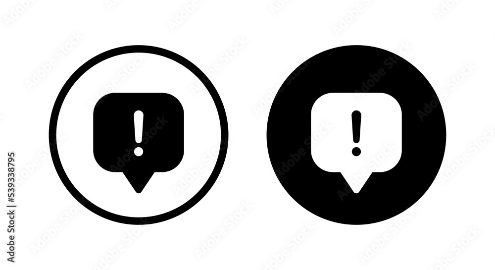 Speech bubbles with exclamation mark, report, warning icon vector isolated on circle background