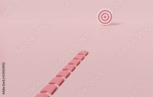 Progress path to determining target, effort to achieve target, project progress, or task completion concept, 3d render illustration.