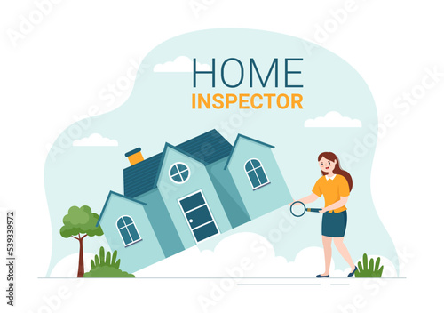 Home Inspector Checks the Condition of the House and Writes a Report for Maintenance Rent Search on Flat Cartoon Hand Drawn Template Illustration