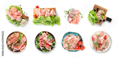 Set of of tasty ham with ve...