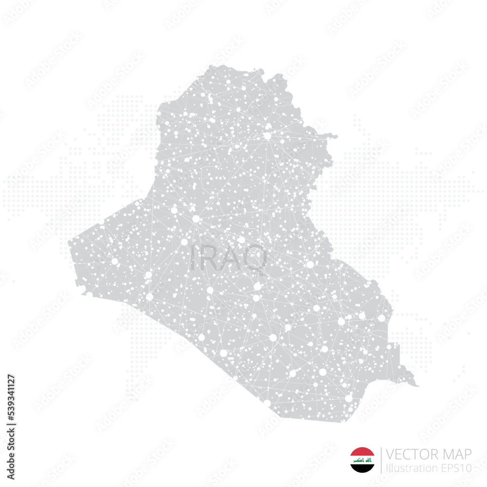 Iraq grey map isolated on white background with abstract mesh line and point scales. Vector illustration eps 10