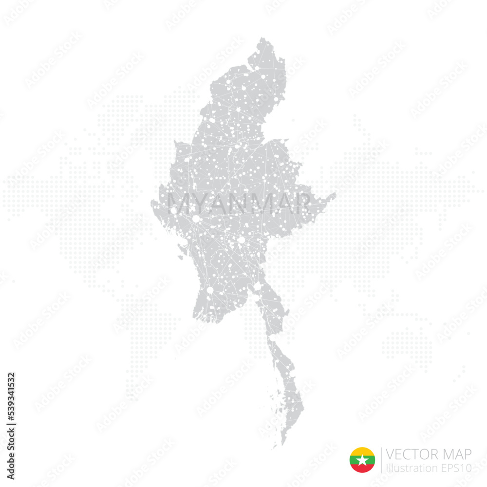 Myanmar grey map isolated on white background with abstract mesh line and point scales. Vector illustration eps 10 Myanmar grey map isolated on white background with abstract mesh line and point scales. Vector illustration eps 10