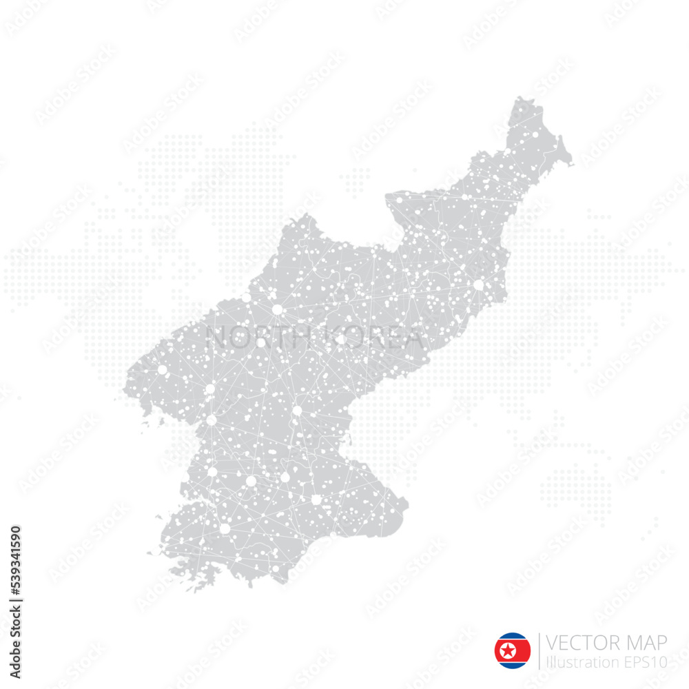 North Korea grey map isolated on white background with abstract mesh line and point scales. Vector illustration eps 10