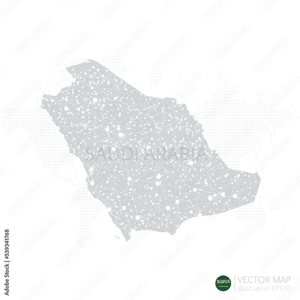 Saudi Arabia grey map isolated on white background with abstract mesh line and point scales. Vector illustration eps 10