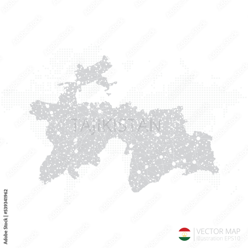 Tajikistan grey map isolated on white background with abstract mesh line and point scales. Vector illustration eps 10