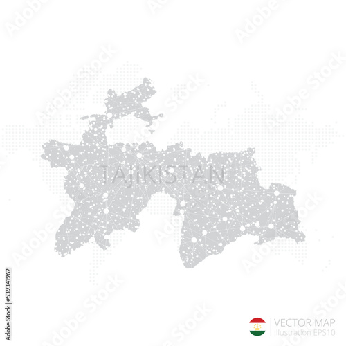 Tajikistan grey map isolated on white background with abstract mesh line and point scales. Vector illustration eps 10