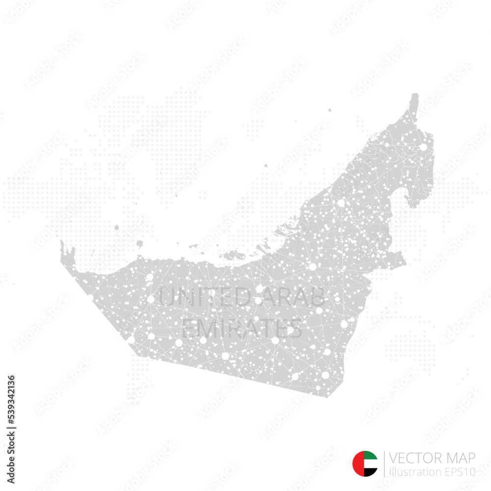 United Arab Emirates grey map isolated on white background with abstract mesh line and point scales. Vector illustration eps 10