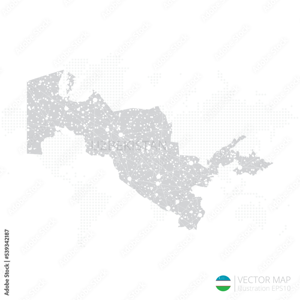 Uzbekistan grey map isolated on white background with abstract mesh line and point scales. Vector illustration eps 10