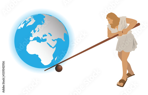 illustration of physics and history, Greek mathematician Archimedes, The lever is long enough and the center point to place and to move the world, A lever is a simple machine consisting of a beam  photo