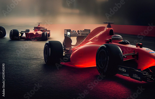 Race car racing at high speed. Motor sports competitive team racing. Motion blur background. 3d render © Viks_jin