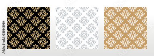 Wallpaper in the style of Baroque. Seamless vector background. Set of colored floral ornament. Graphic pattern for fabric, wallpaper, packaging. Ornate Damask flower ornament
