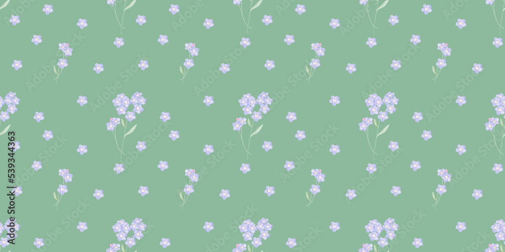 seamless pattern with delicate and cute forget-me-not flowers, colored
