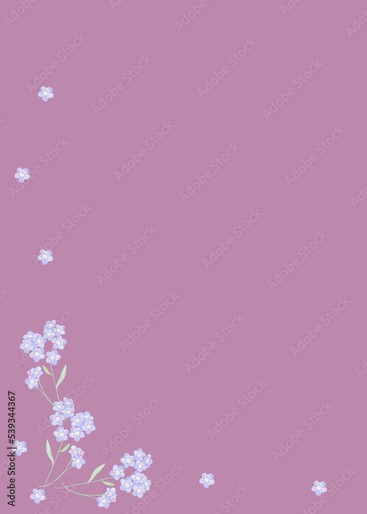 card with delicate and cute forget-me-not flowers, color