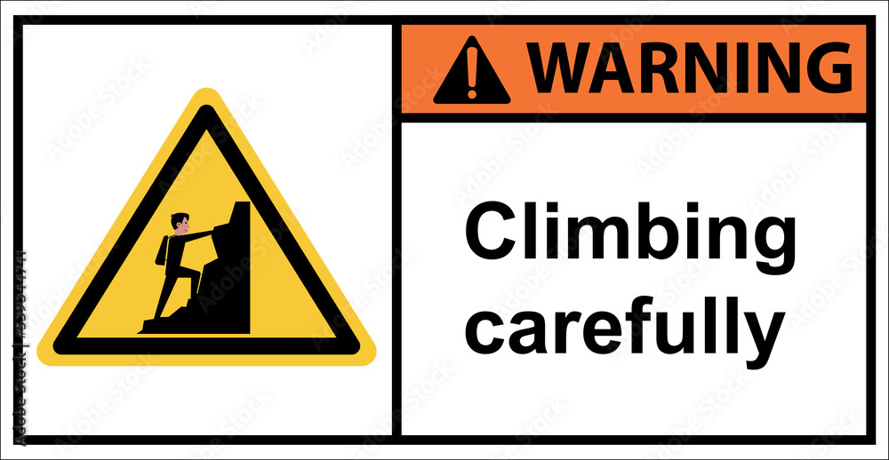 Be careful of steep slopes and rocks.Sign warning
