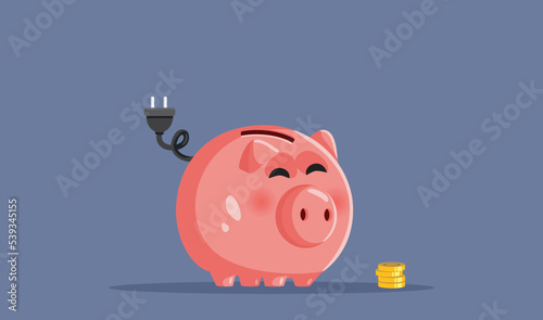 Piggy Bank Suffering During Energy Crisis Vector Cartoon illustration. Conceptual drawing of power and money saving during recession 
