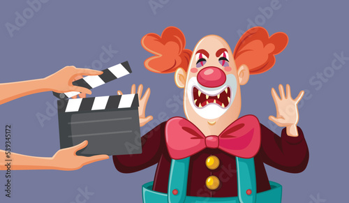 Halloween Horror Movie with Scary Clown Vector Cartoon Illustration. Spooky film depicting true crime subjects on television
