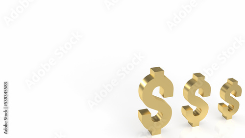 The gold dollar symbol on white background for business concept 3d rendering