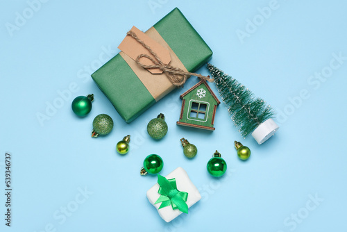 House figure with Christmas...