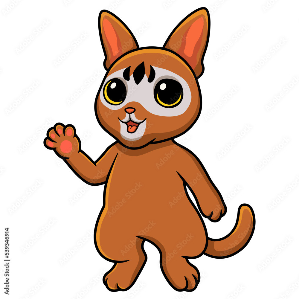 Obraz premium Cute abyssinian cat cartoon waving hand