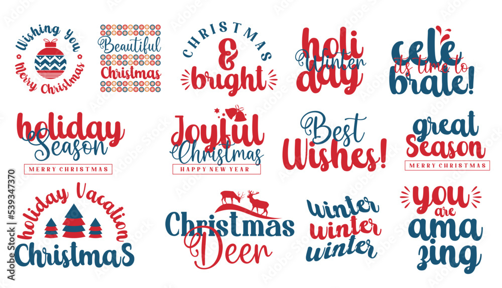 Christmas typography set. Christmas lettering badge on white background. Set of christmas greeting badge vectors






