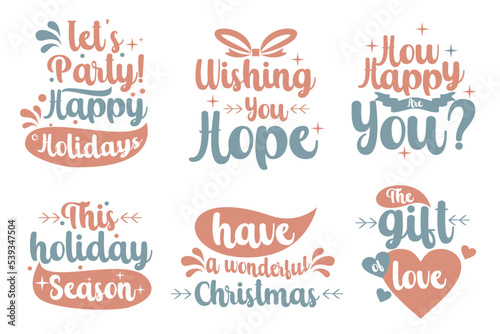 Christmas typography set. Christmas lettering badge on white background. Set of christmas greeting badge vectors      