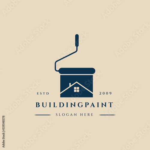 building paint vintage logo with brush roller vector illustration design