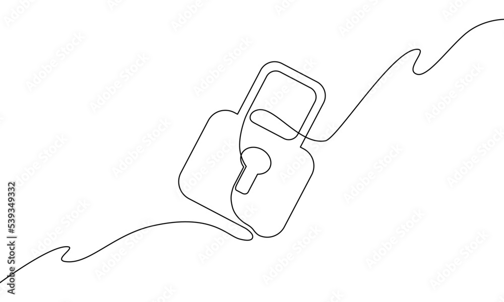 Continuous line drawing of padlock, business icon, object one line, single line art, vector illustration Continuous line drawing of padlock, business icon, object one line, single line art, vector illustration