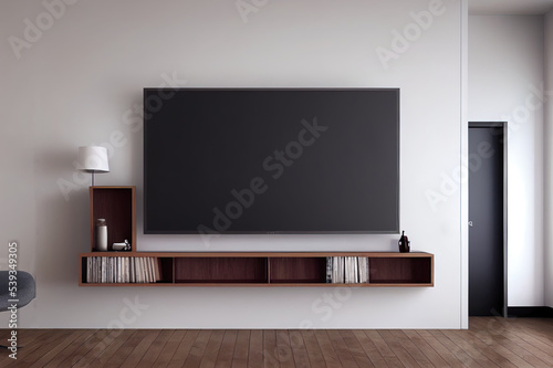 Mockup a TV wall mounted with armchair in living room with a white wall.3d rendering