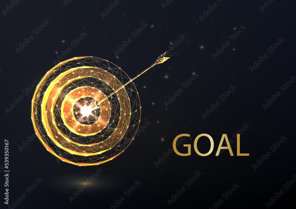 Abstract gold target as symbol of business goal isolated on black background. Marketing concept