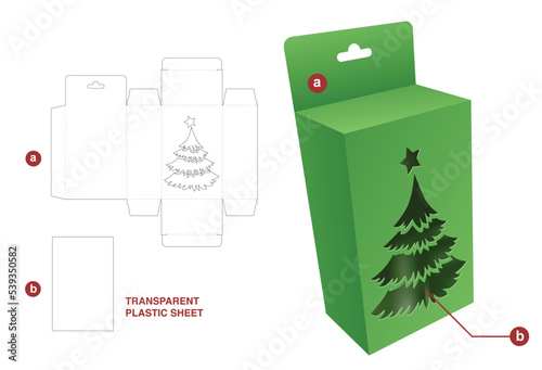Christmas box die cut template and 3D mockup photo