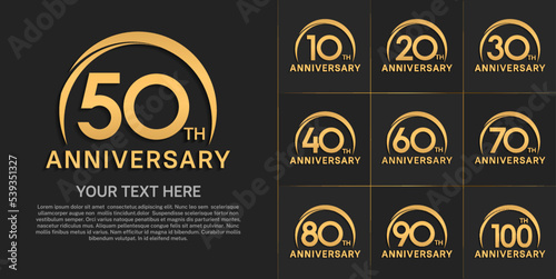 set of anniversary with golden color and swoosh can be use for celebration event