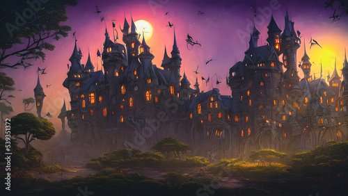 Artistic concept painting of an old palace, background illustration.