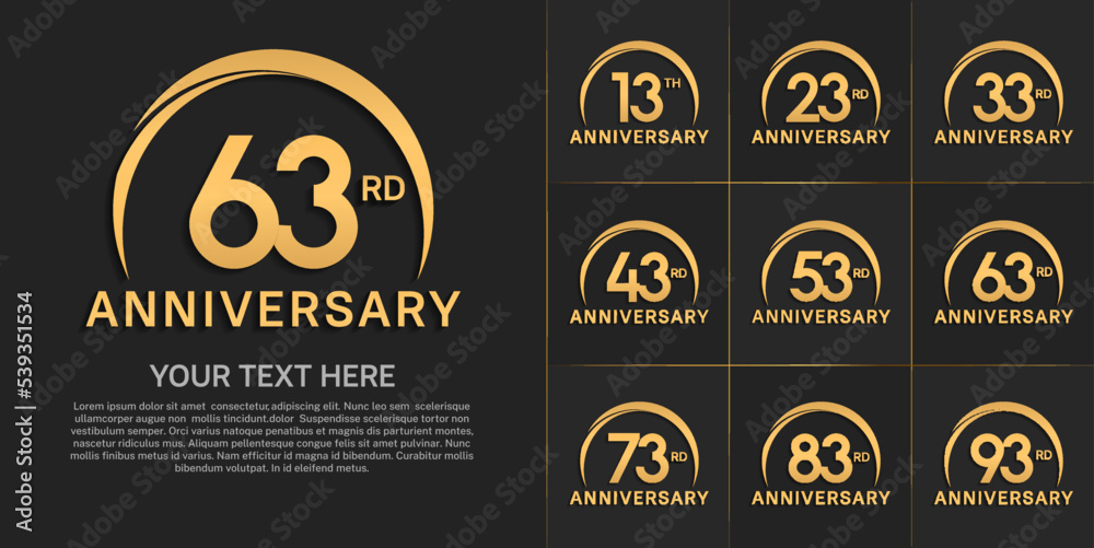 Naklejka premium set of anniversary with golden color and swoosh can be use for celebration event