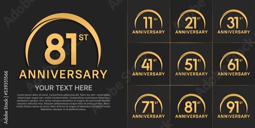 set of anniversary with golden color and swoosh can be use for celebration event