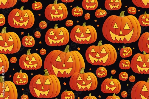 Happy helloween text on doodle element hallowen pattern 2d illustrated seamless background.. High quality Illustration