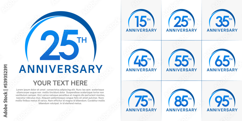 set of anniversary with blue color and swoosh can be use for celebration event set of anniversary with blue color and swoosh can be use for celebration event