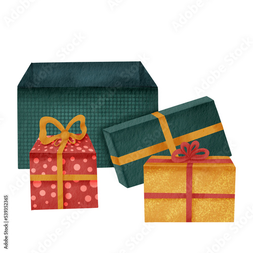 Gift boxes. Clipart element for design. A set of isolated illustrations in watercolor style.