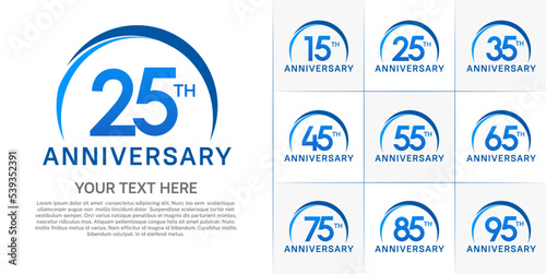 set of anniversary with blue color and swoosh can be use for celebration event