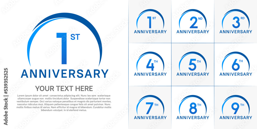 set of anniversary with blue color and swoosh can be use for celebration event set of anniversary with blue color and swoosh can be use for celebration event