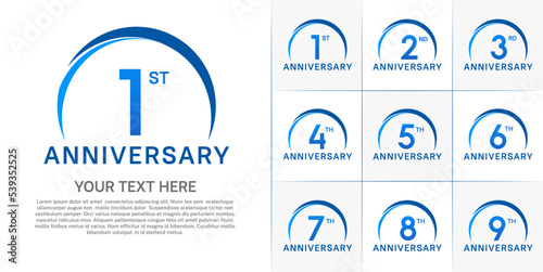set of anniversary with blue color and swoosh can be use for celebration event